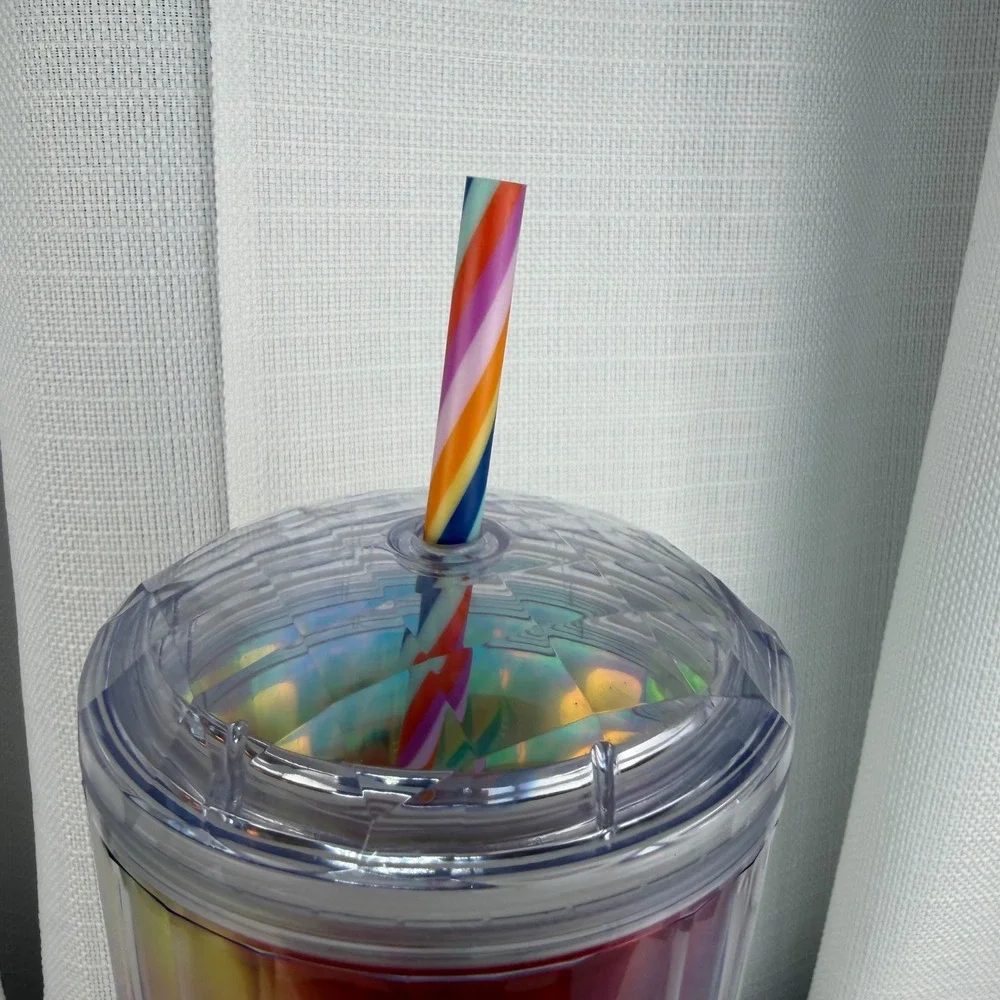 Starbucks 24oz Venti Iridescent Oil Slick Rainbow Tumbler Cup Dome Lid Straw